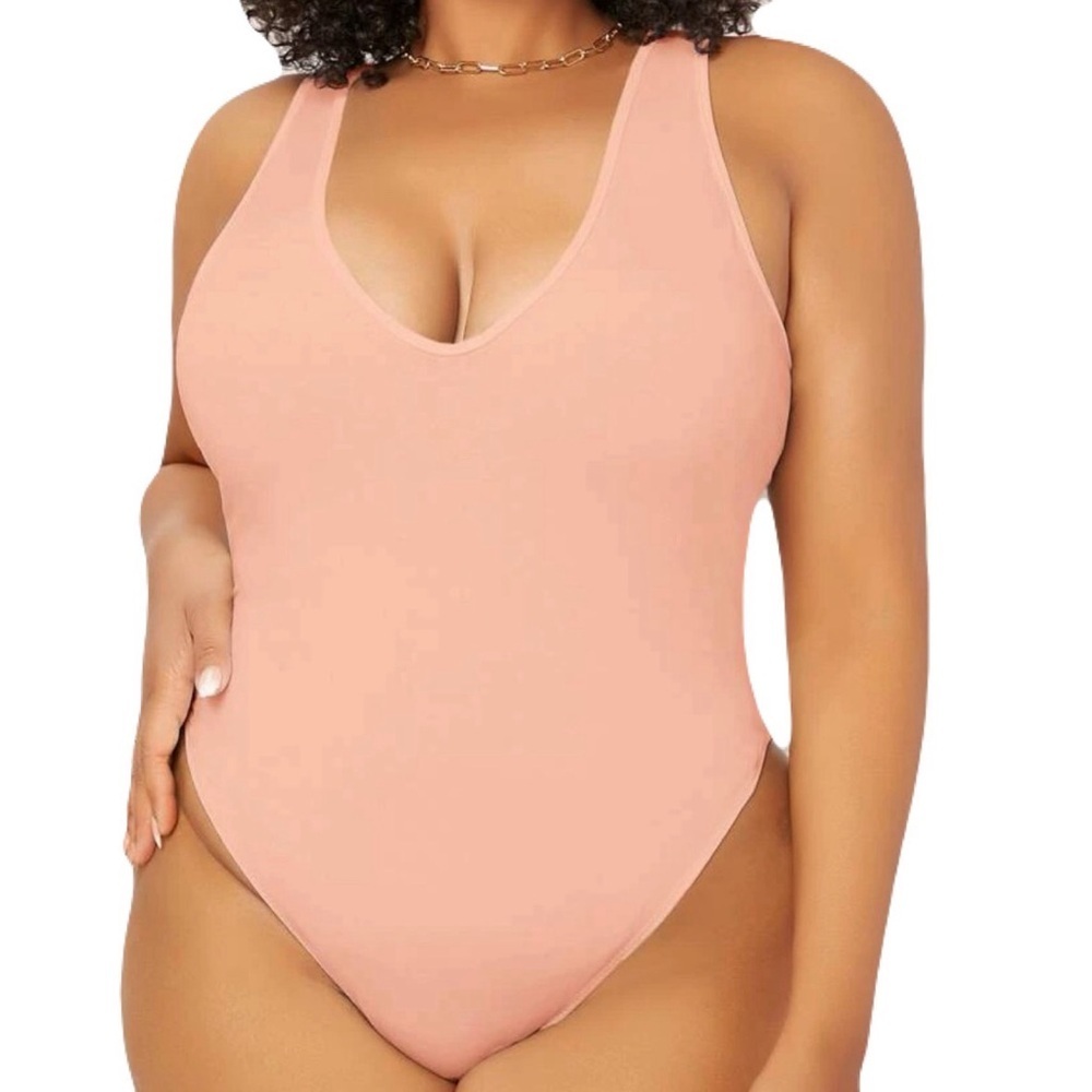 Pink V neck basic tank top bodysuit